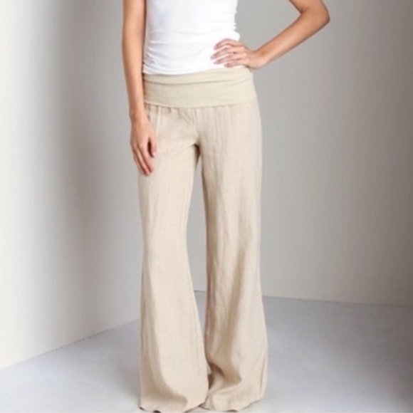 Linen Pants With Foldover Waistband